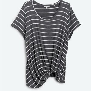 nine britton Charcoal Gray & White Striped Short Sleeve Knot Tee